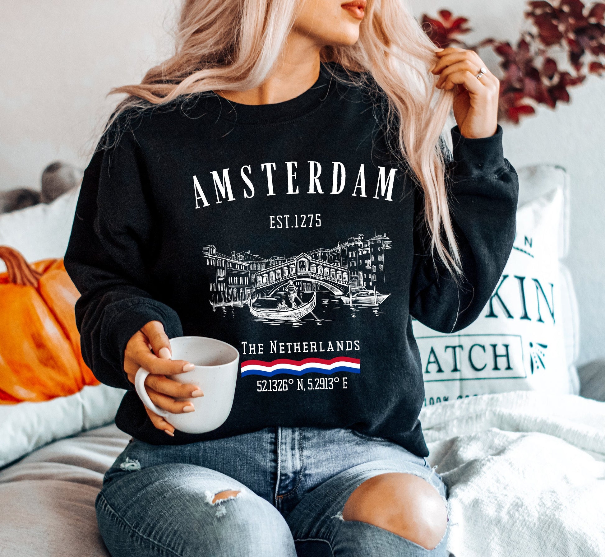 Amsterdam Sweatshirt: Netherlands Dutch Canal Crewneck - Traveler Gift