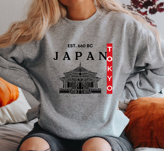 Tokyo Sweatshirt Japan Sweater, Japanese Streetwear Crewneck Traveler Gift, Unisex Long Sleeve Comfy Cotton