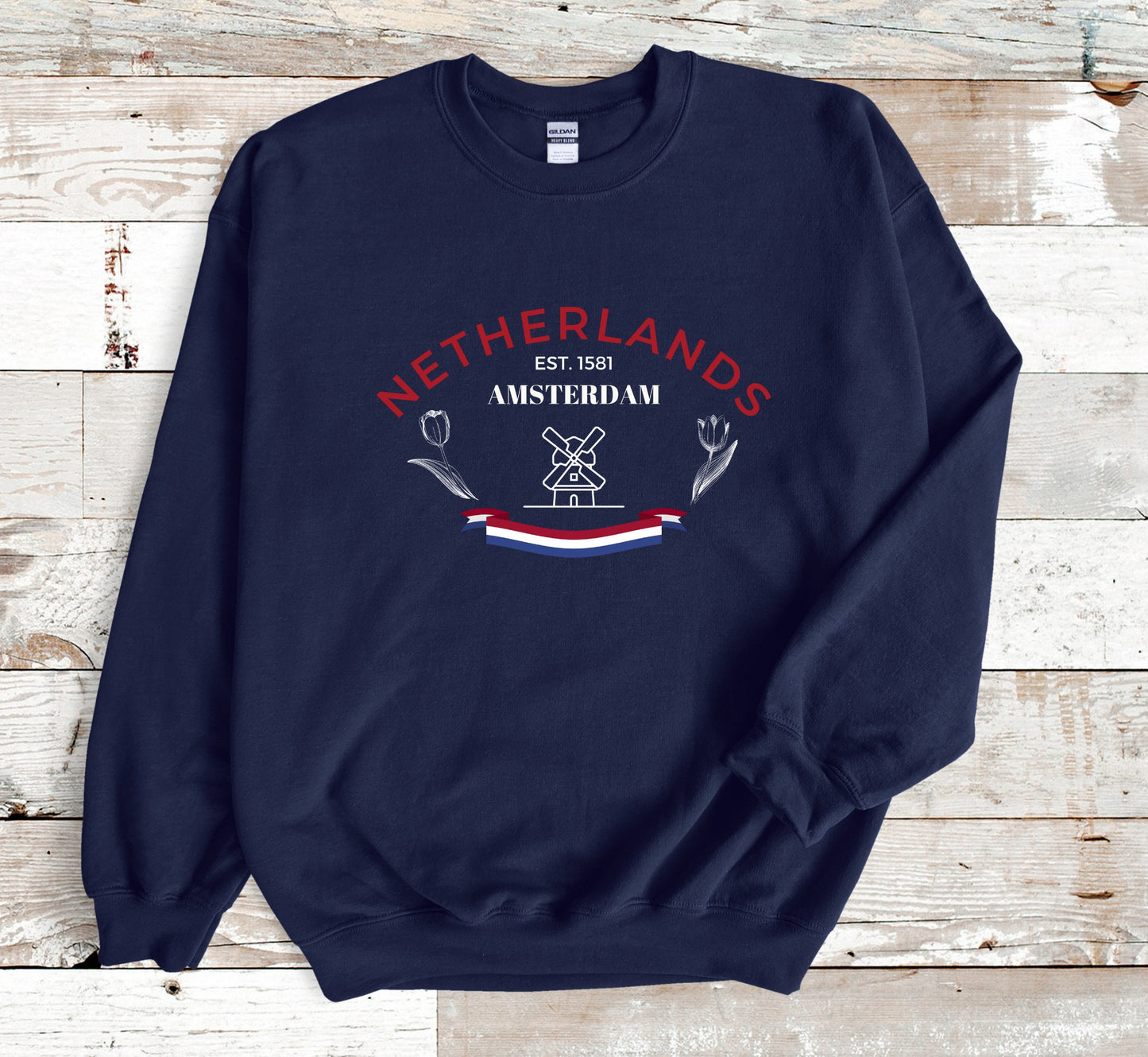Netherlands Sweatshirt Windmill Holland Sweater Dutch Tulip Crewneck, Unisex sizing Cotton Loose Fit Oversized