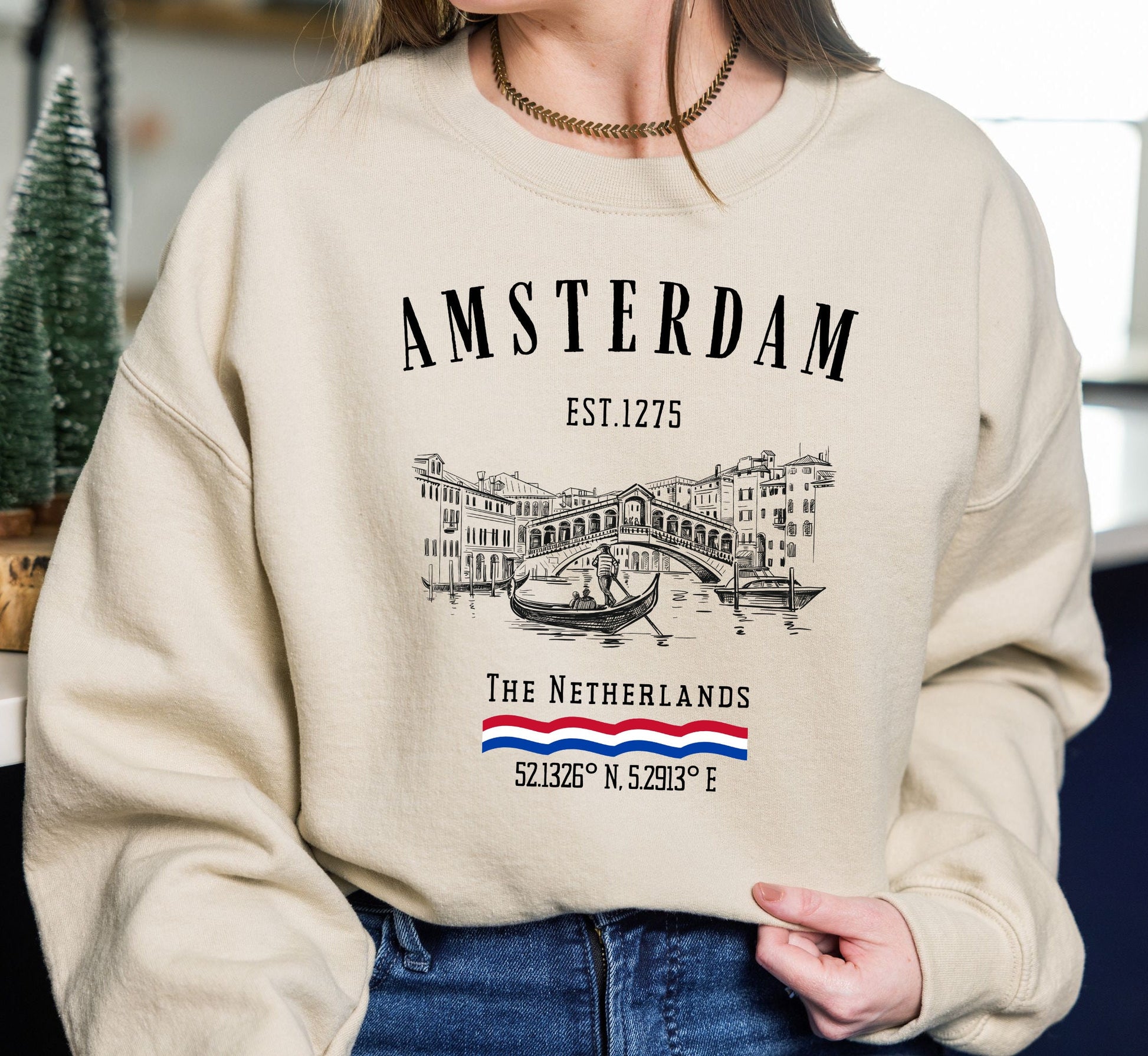 Amsterdam Sweatshirt: Netherlands Dutch Canal Crewneck - Traveler Gift