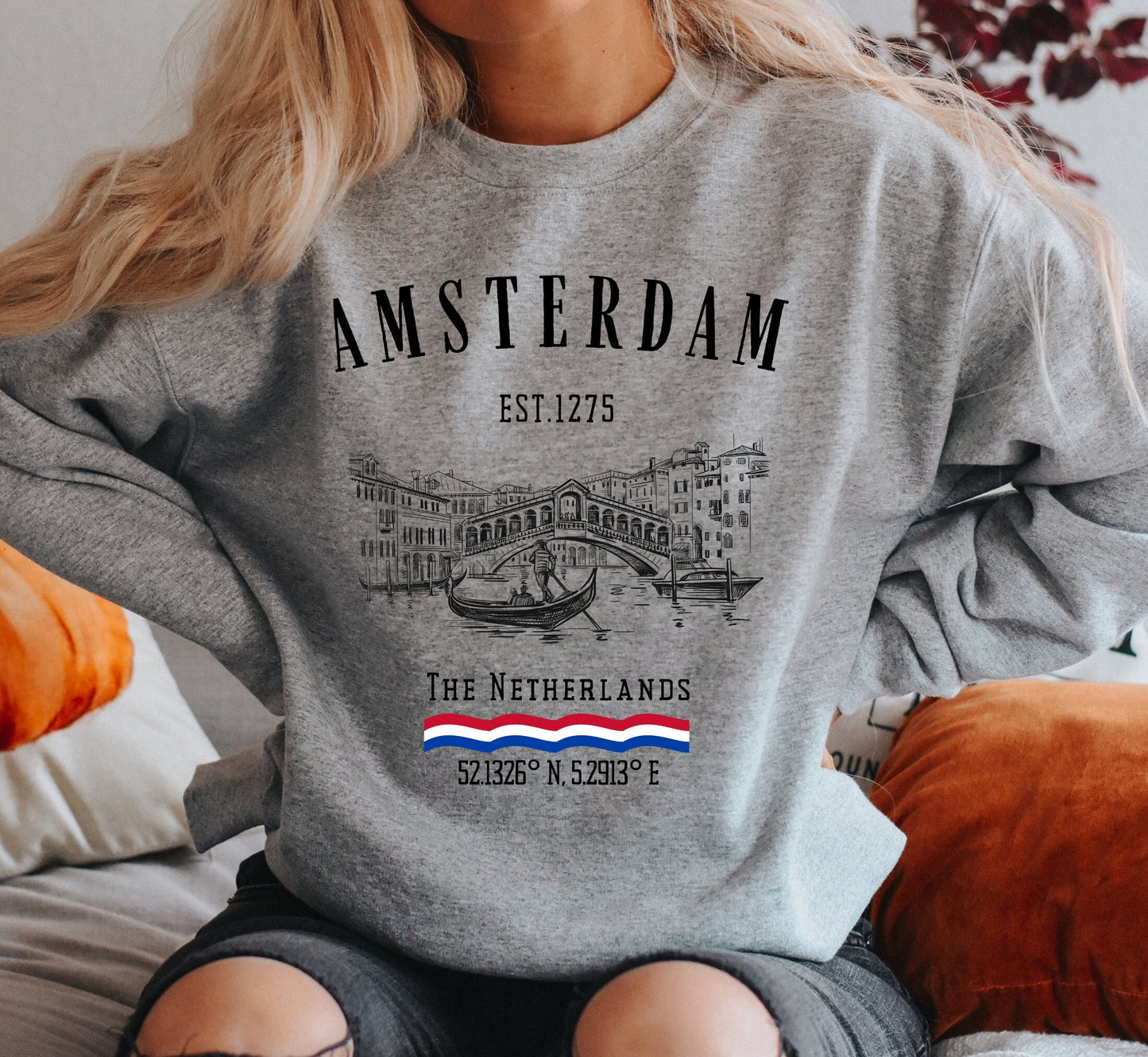 Amsterdam Sweatshirt: Netherlands Dutch Canal Crewneck - Traveler Gift