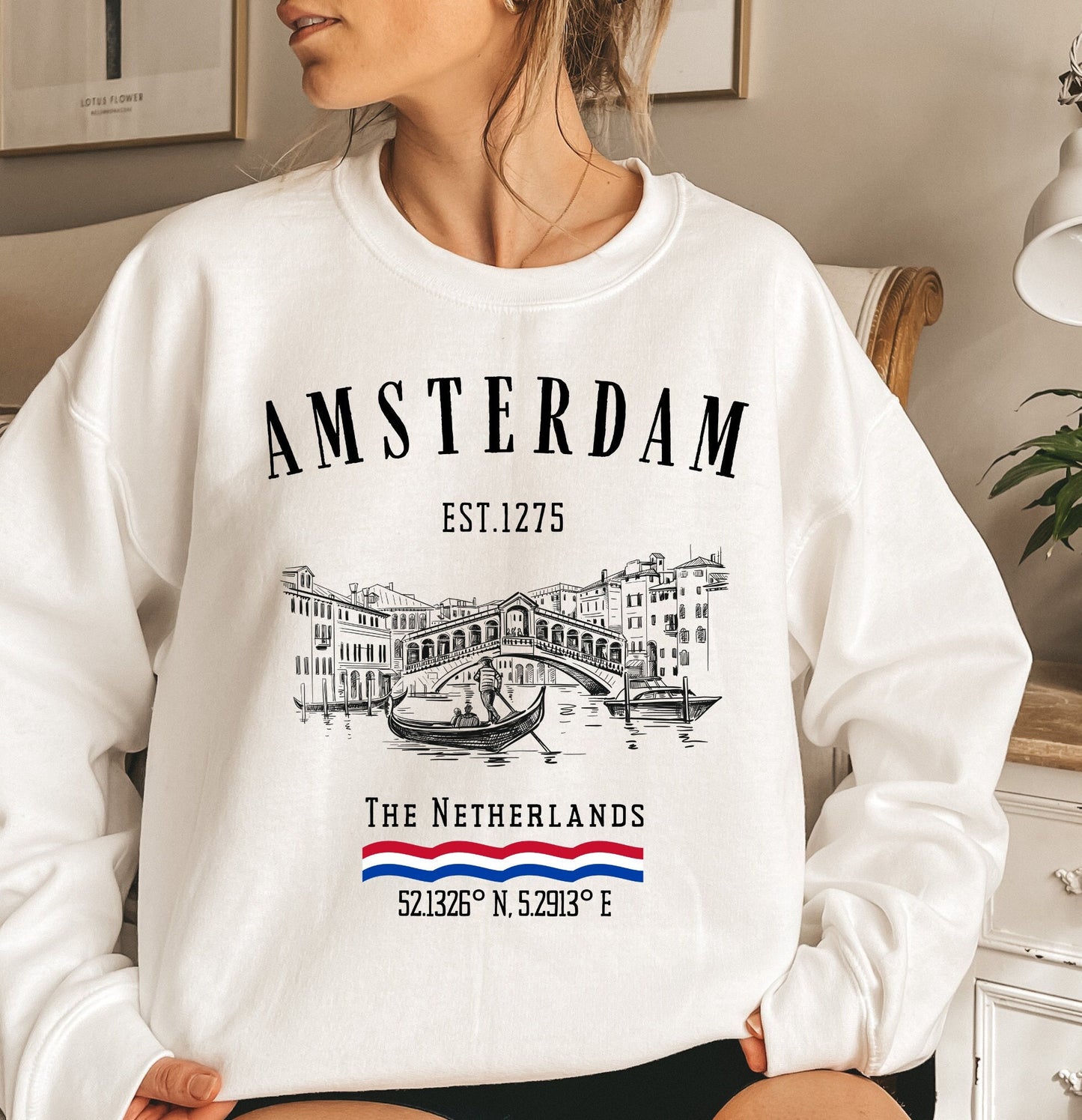 Amsterdam Sweatshirt: Netherlands Dutch Canal Crewneck - Traveler Gift