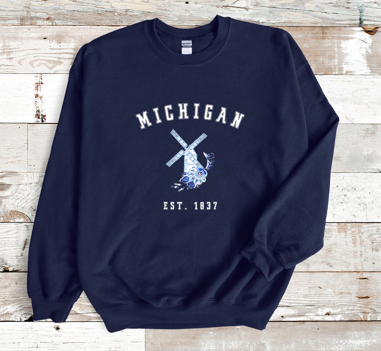 Michigan Crewneck Sweatshirt Dutch Windmill Detroit Vintage Graphic