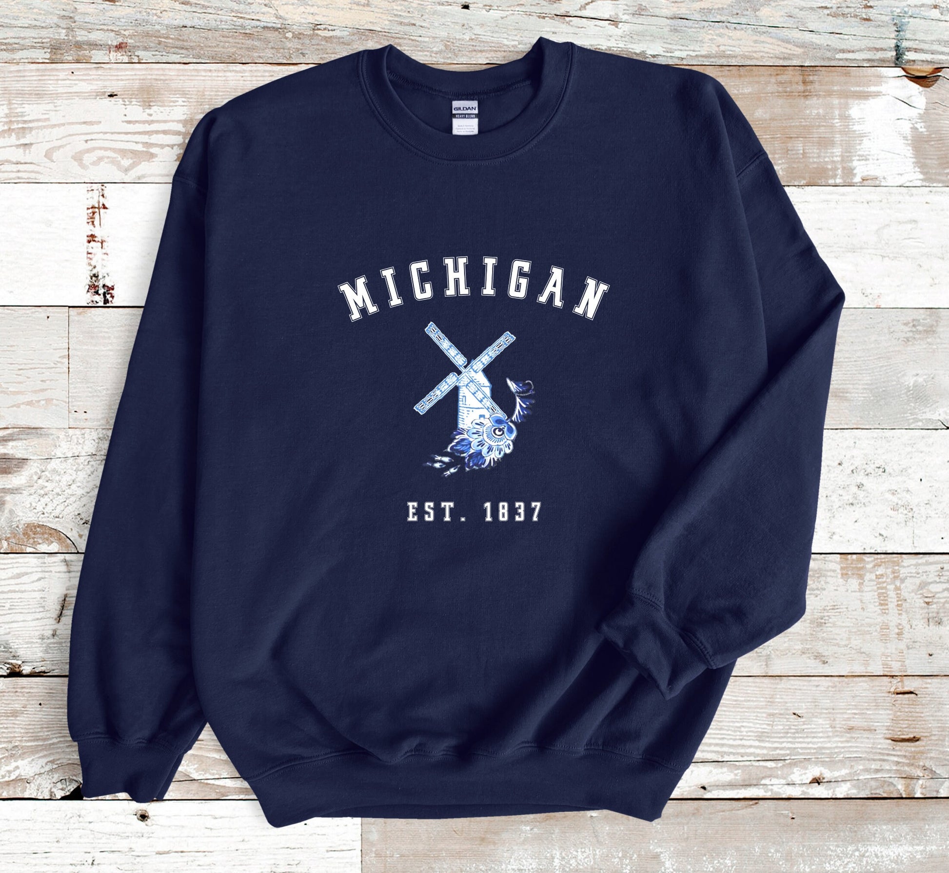 Michigan Crewneck Sweatshirt Dutch Windmill Detroit Vintage Graphic