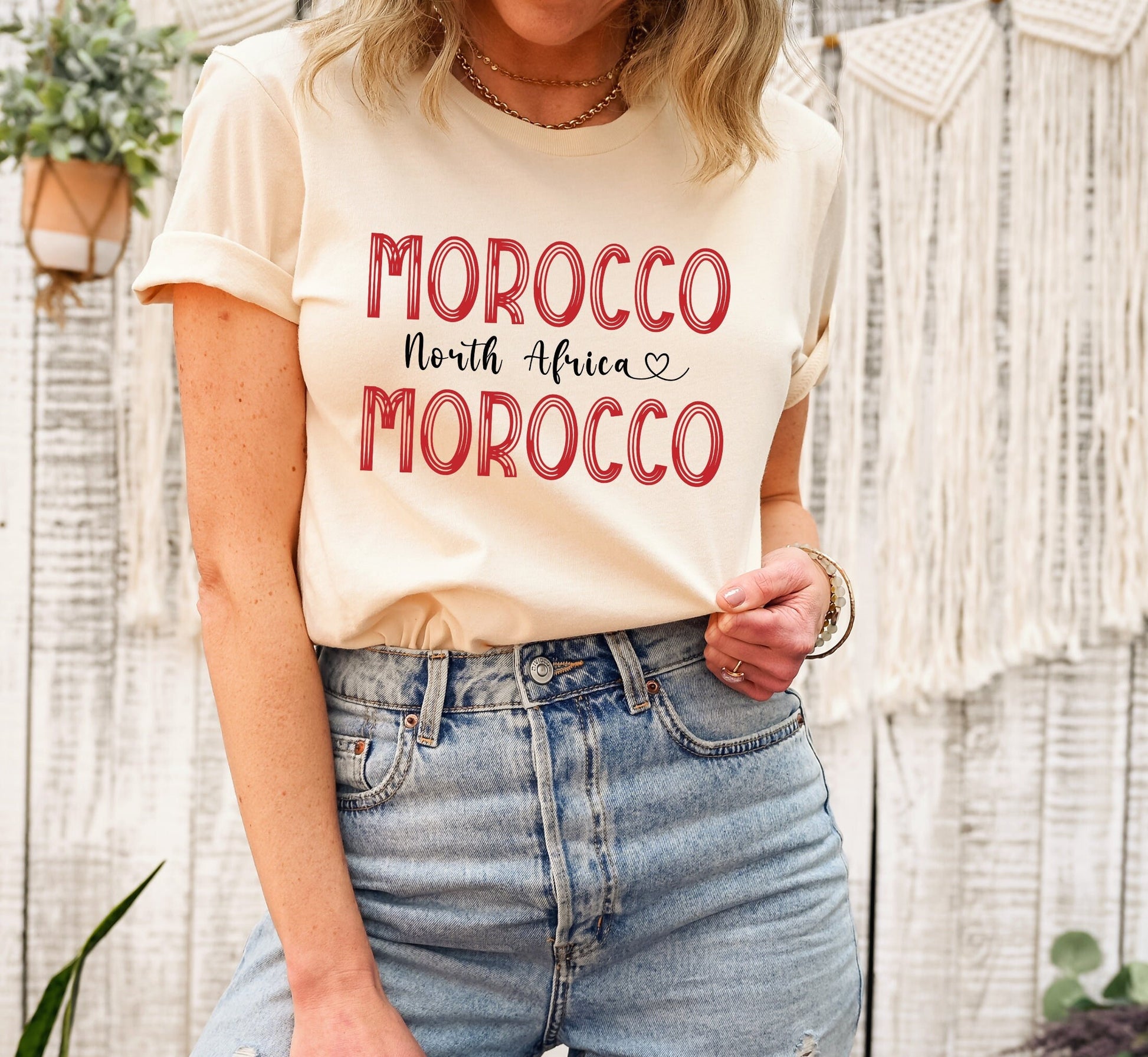 Morocco Flag Cotton T-Shirt: Travel Souvenir Gift