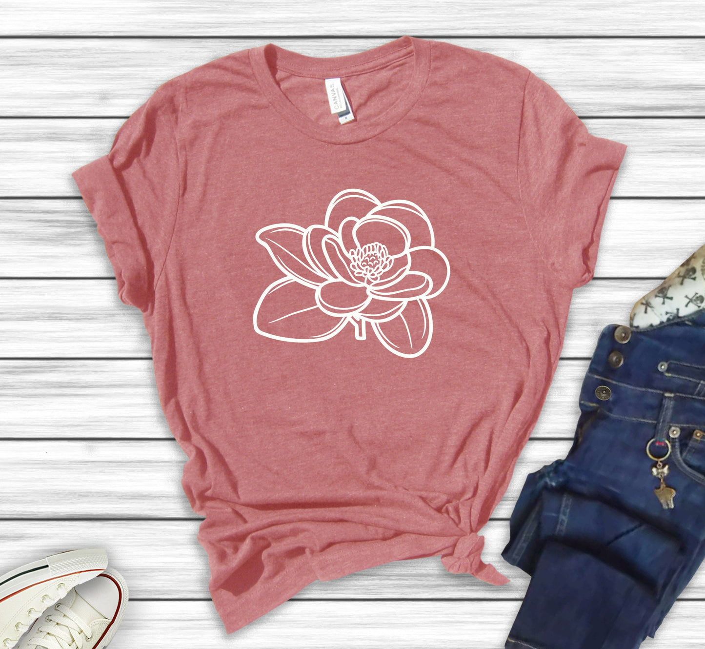 Magnolia Flower T-Shirt, EarthApex Handmade Cotton Tee