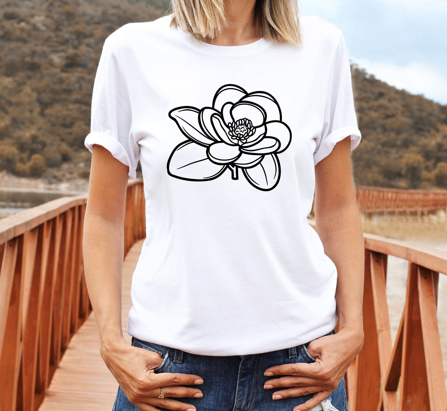 Magnolia Flower T-Shirt, EarthApex Handmade Cotton Tee