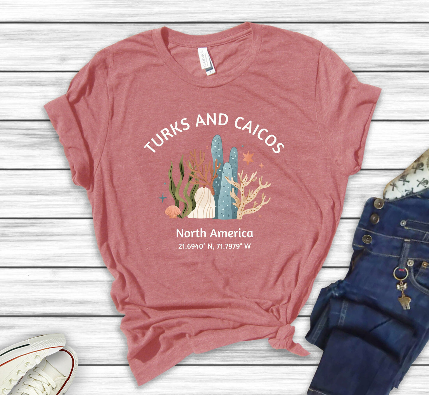 Turks and Caicos Sweatshirt: Coral Graphic Beach Crewneck