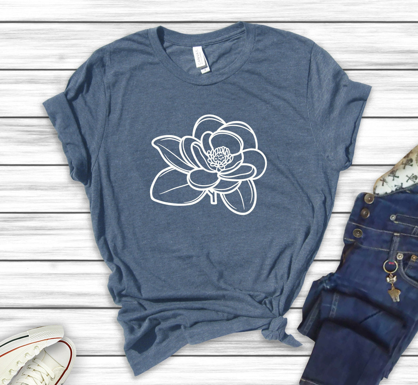 Magnolia Flower T-Shirt, EarthApex Handmade Cotton Tee