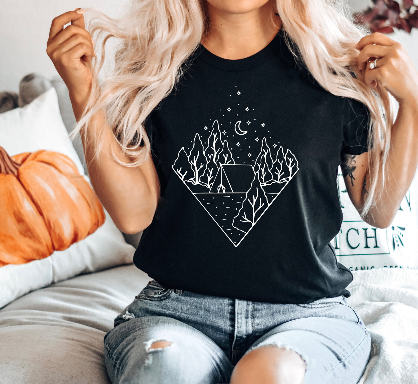 Geometric Celestial Camping Shirt: Abstract Mountain Tee - Unisex