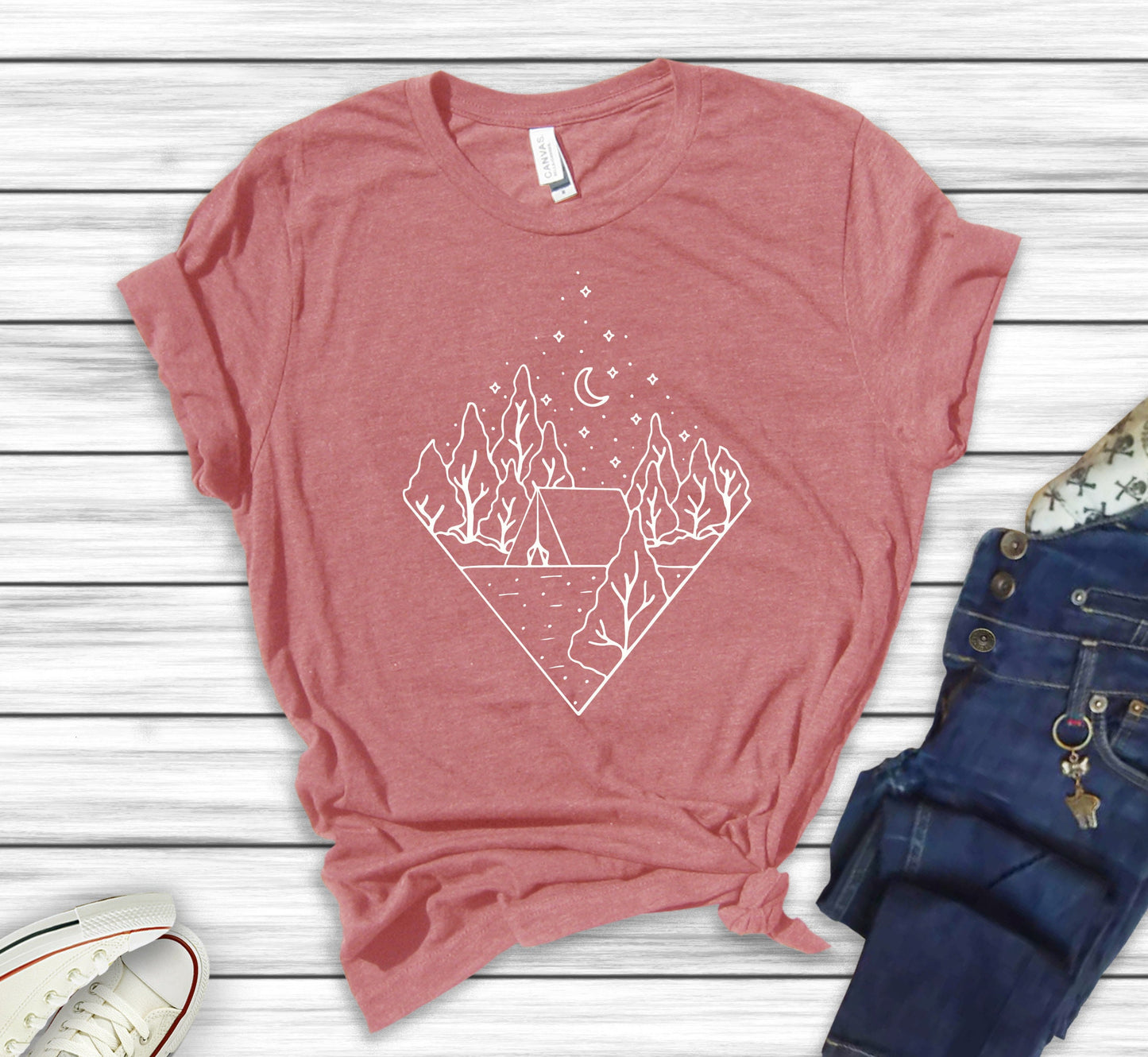 Geometric Celestial Camping Shirt: Abstract Mountain Tee - Unisex