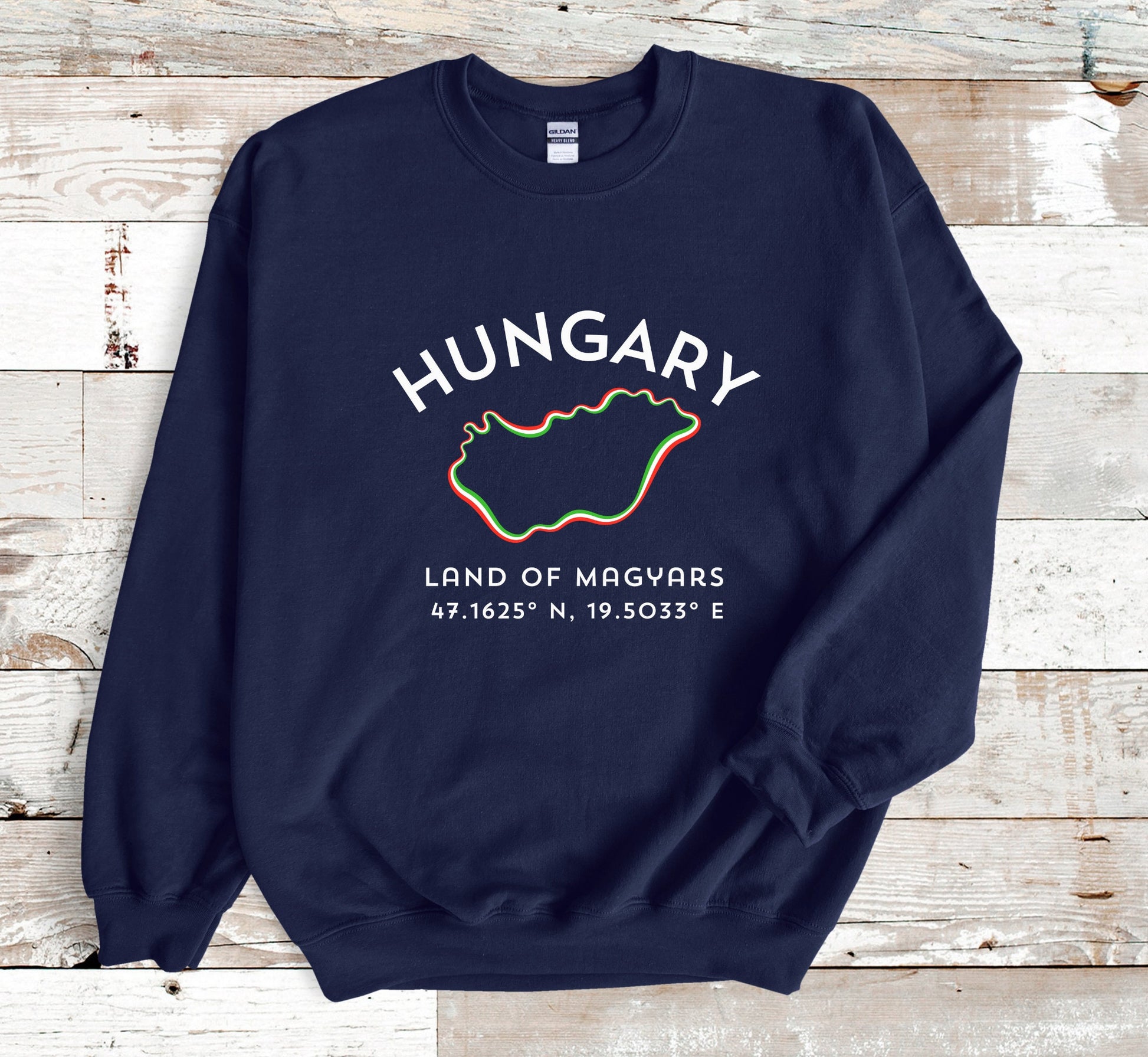 Hungary Sweatshirt, Land of Magyars, Traveler Gift Coordinates, Unisex Budapest Sweater