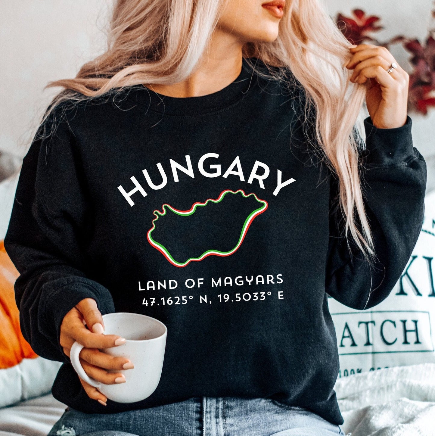 Hungary Sweatshirt, Land of Magyars, Traveler Gift Coordinates, Unisex Budapest Sweater