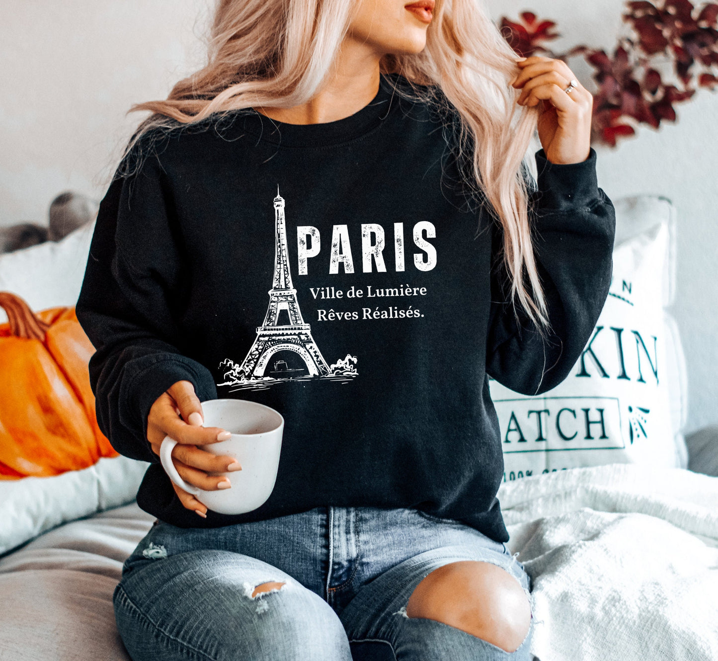 Paris Sweatshirt, Eiffel Tower Crewneck France Pullover, Unisex Sizing Plus Size