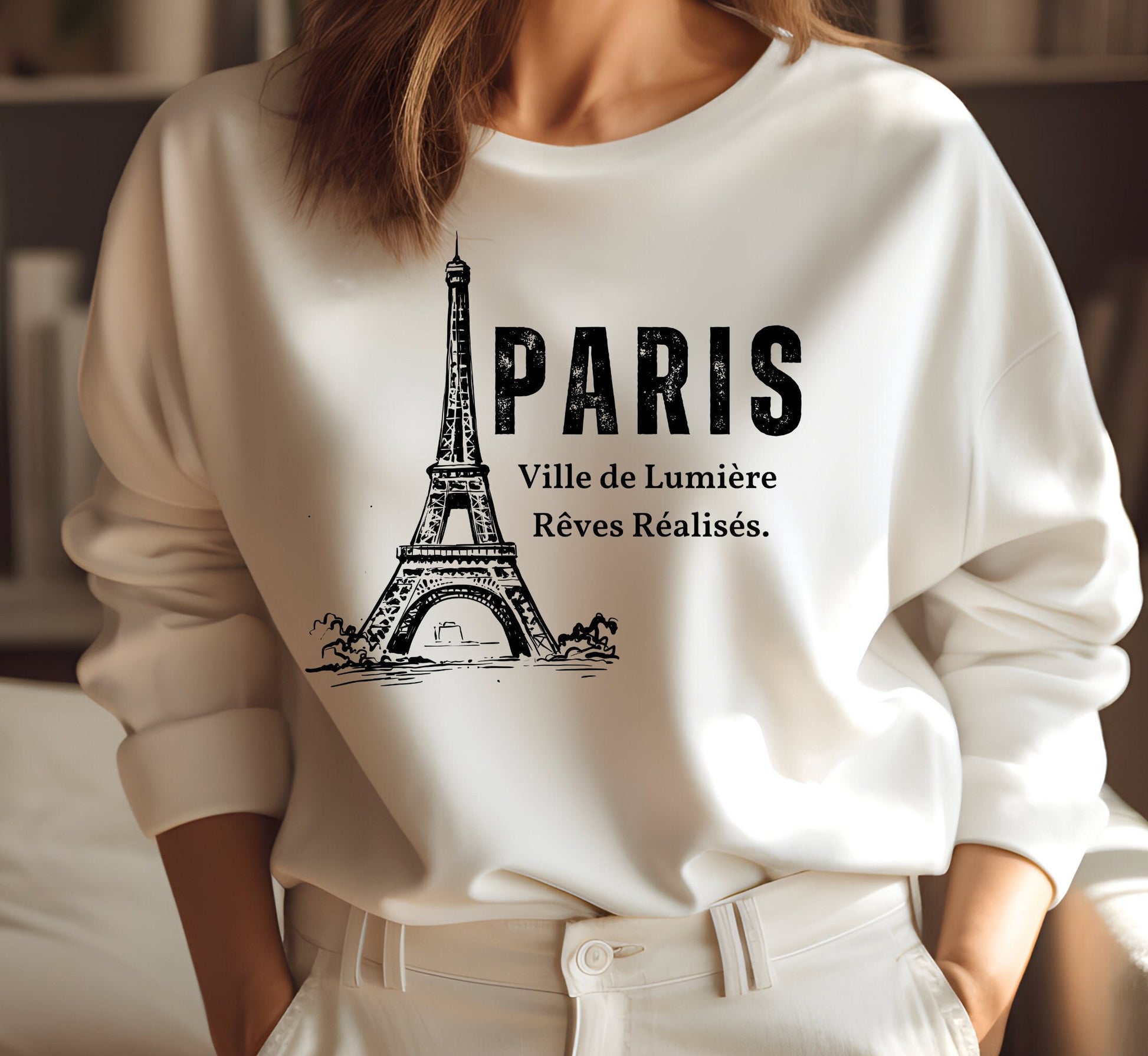 Paris Sweatshirt, Eiffel Tower Crewneck France Pullover, Unisex Sizing Plus Size