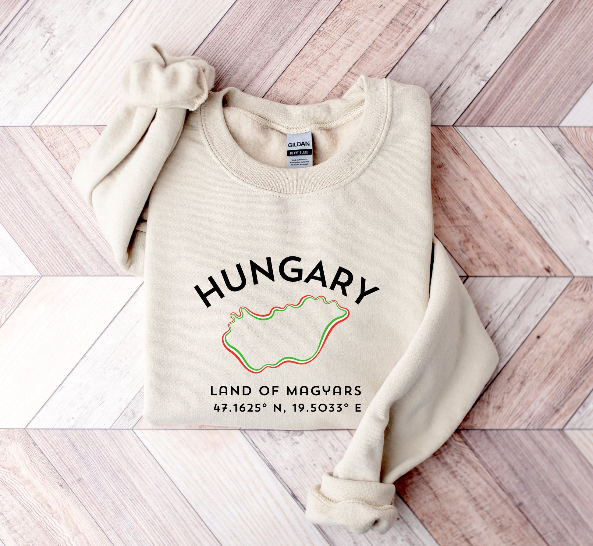 Hungary Sweatshirt, Land of Magyars, Traveler Gift Coordinates, Unisex Budapest Sweater