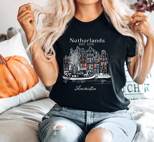 Amsterdam Skyline T-Shirt: Netherlands Travel Souvenir Tee