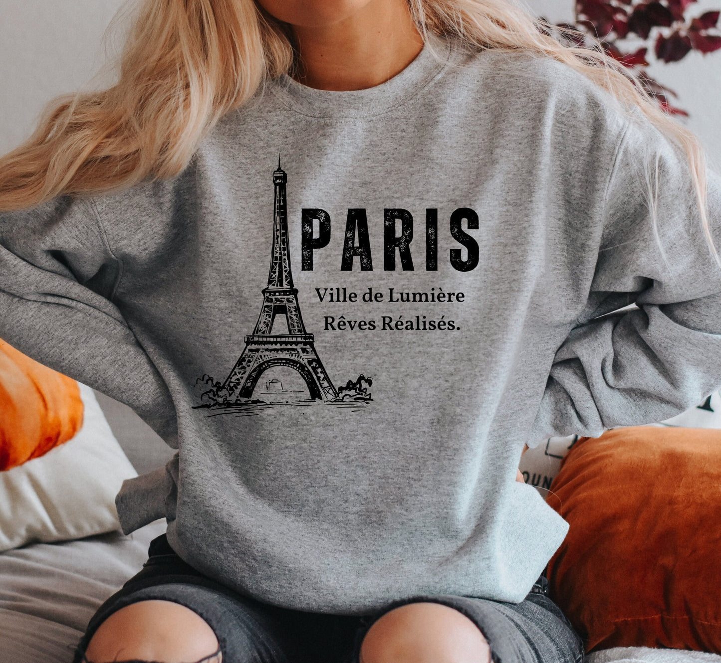 Paris Sweatshirt, Eiffel Tower Crewneck France Pullover, Unisex Sizing Plus Size