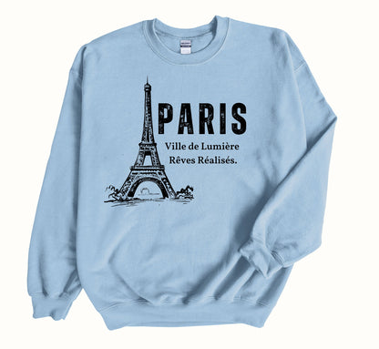Paris Sweatshirt, Eiffel Tower Crewneck France Pullover, Unisex Sizing Plus Size