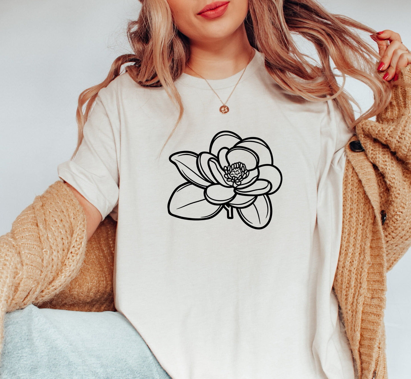 Magnolia Flower T-Shirt, EarthApex Handmade Cotton Tee
