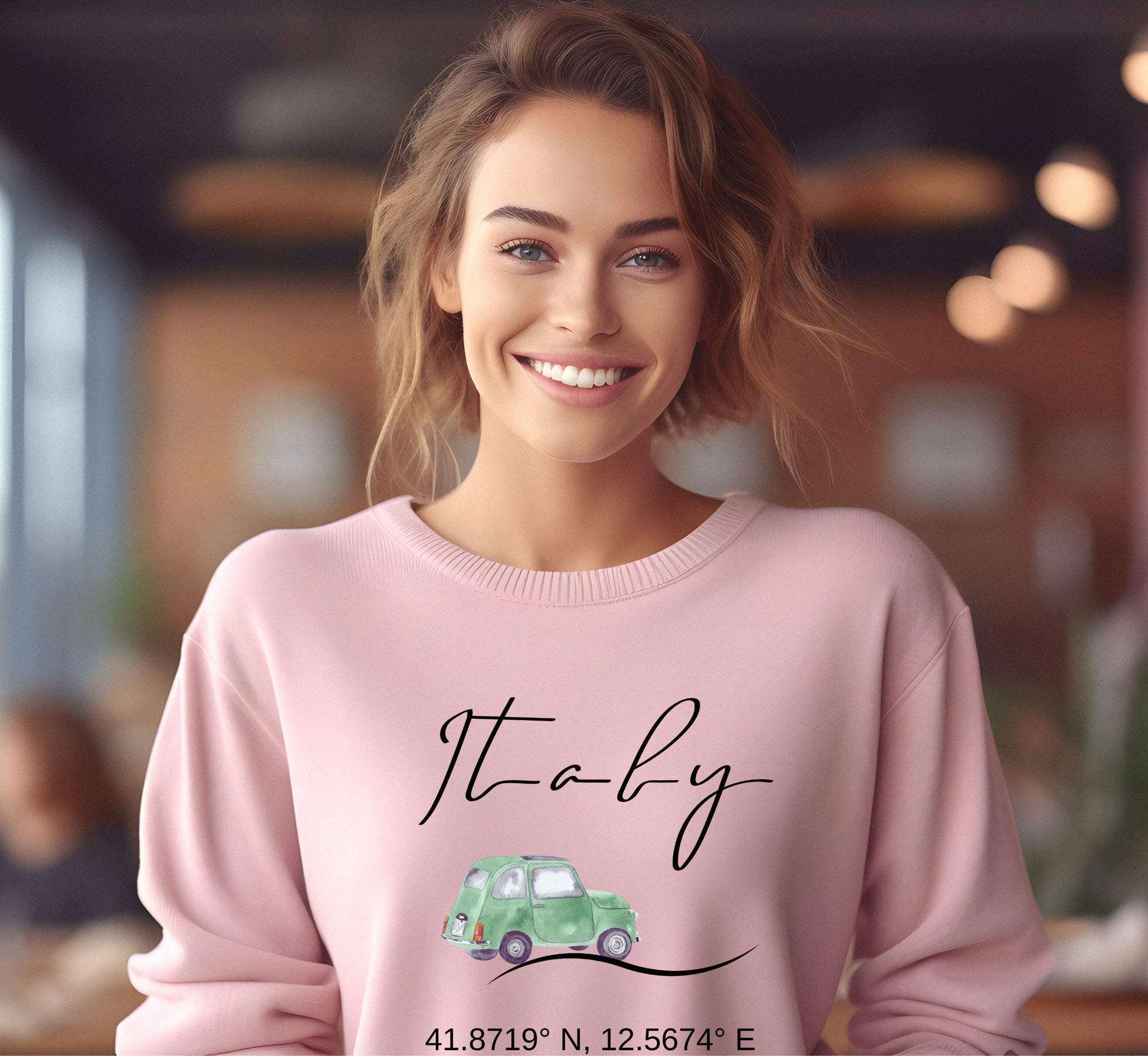 Italy Sweatshirt: Vintage Car, Unisex Travel Crewneck