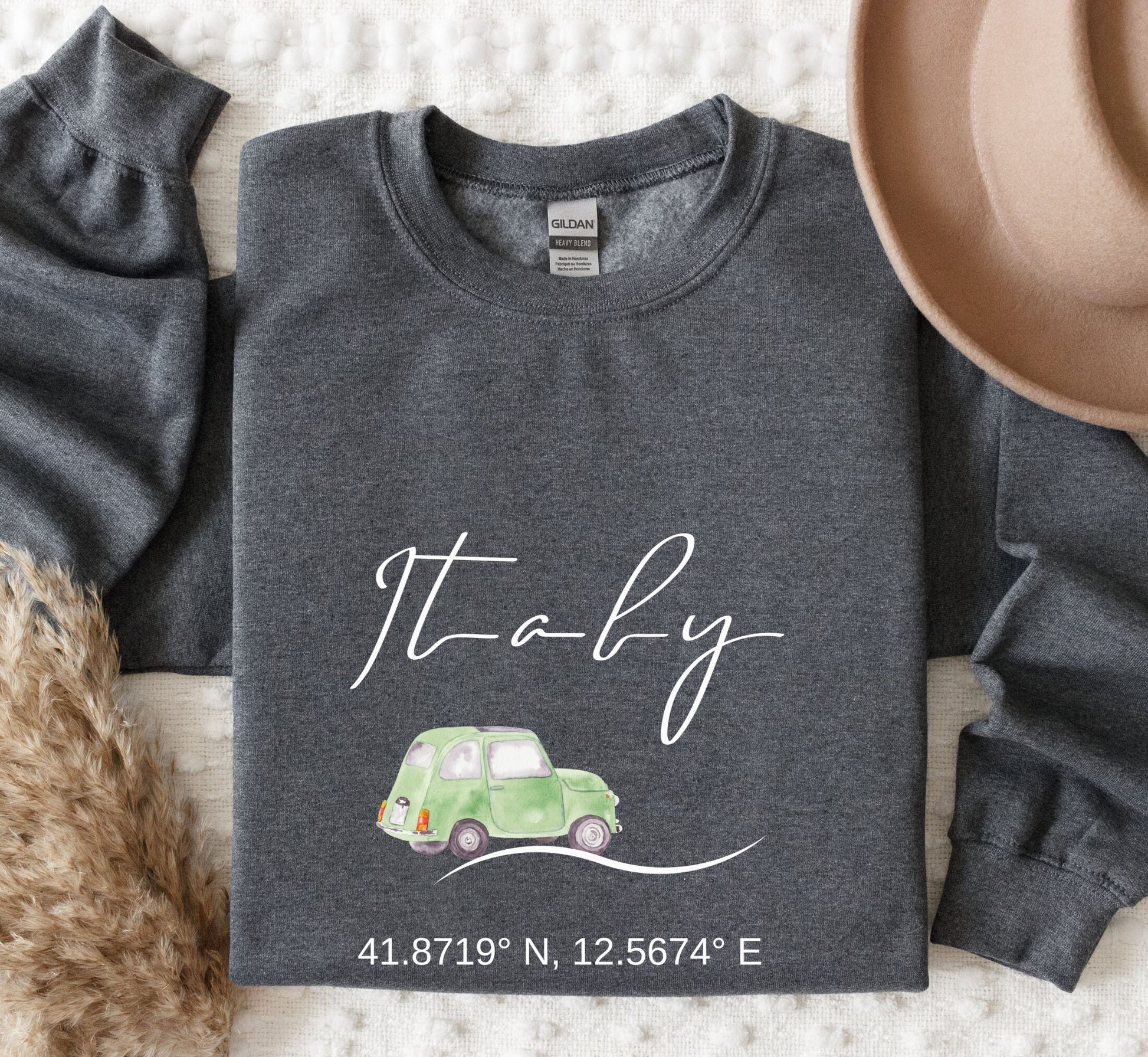 Italy Sweatshirt: Vintage Car, Unisex Travel Crewneck