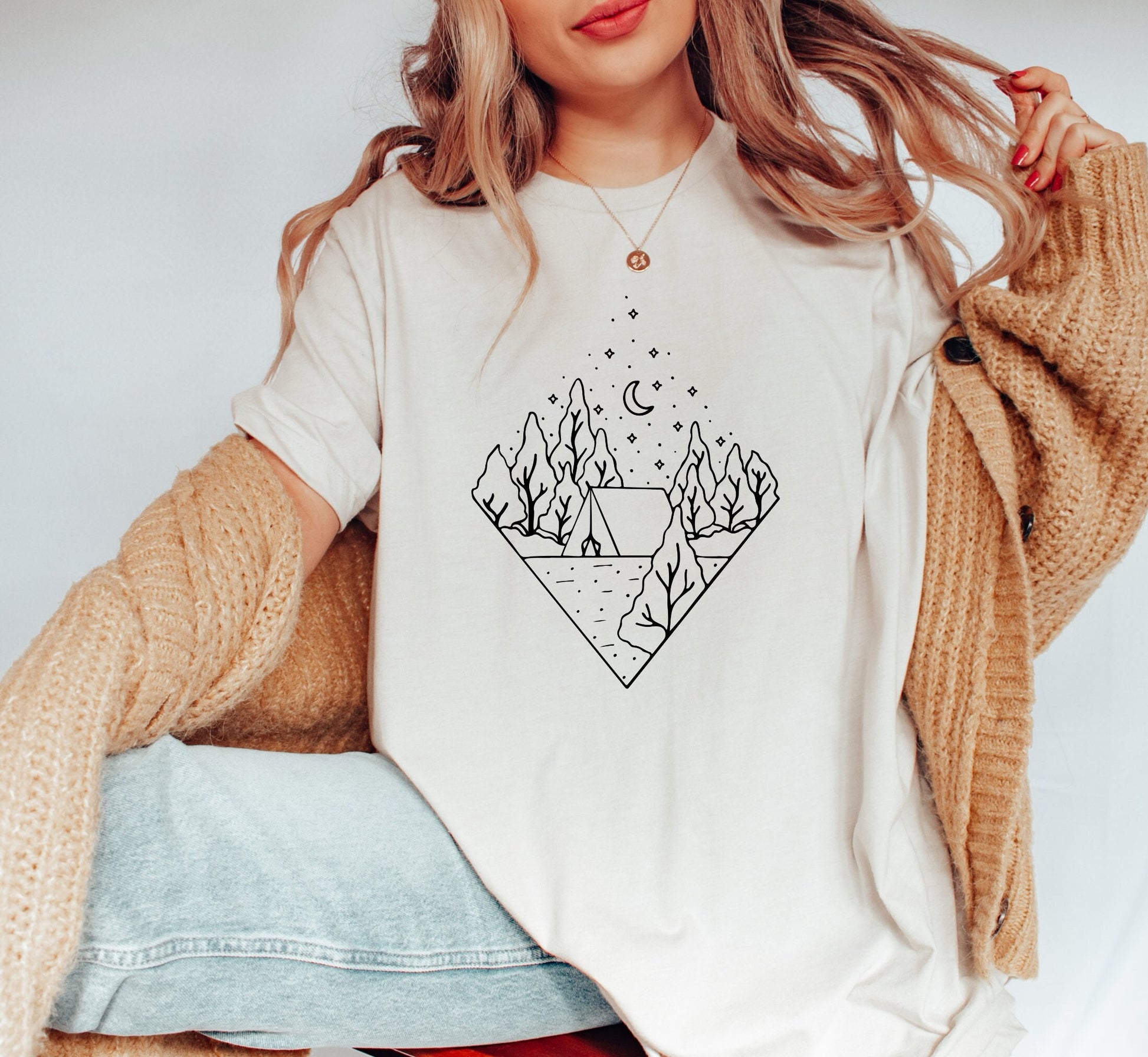 Geometric Celestial Camping Shirt: Abstract Mountain Tee - Unisex