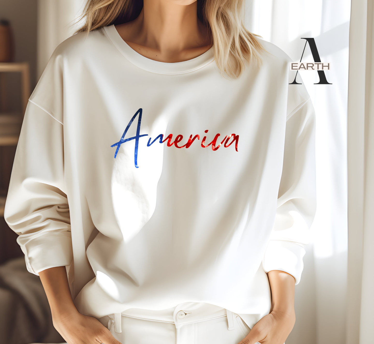 Retro American Flag Sweatshirt, Glittery Patriotic USA Pullover