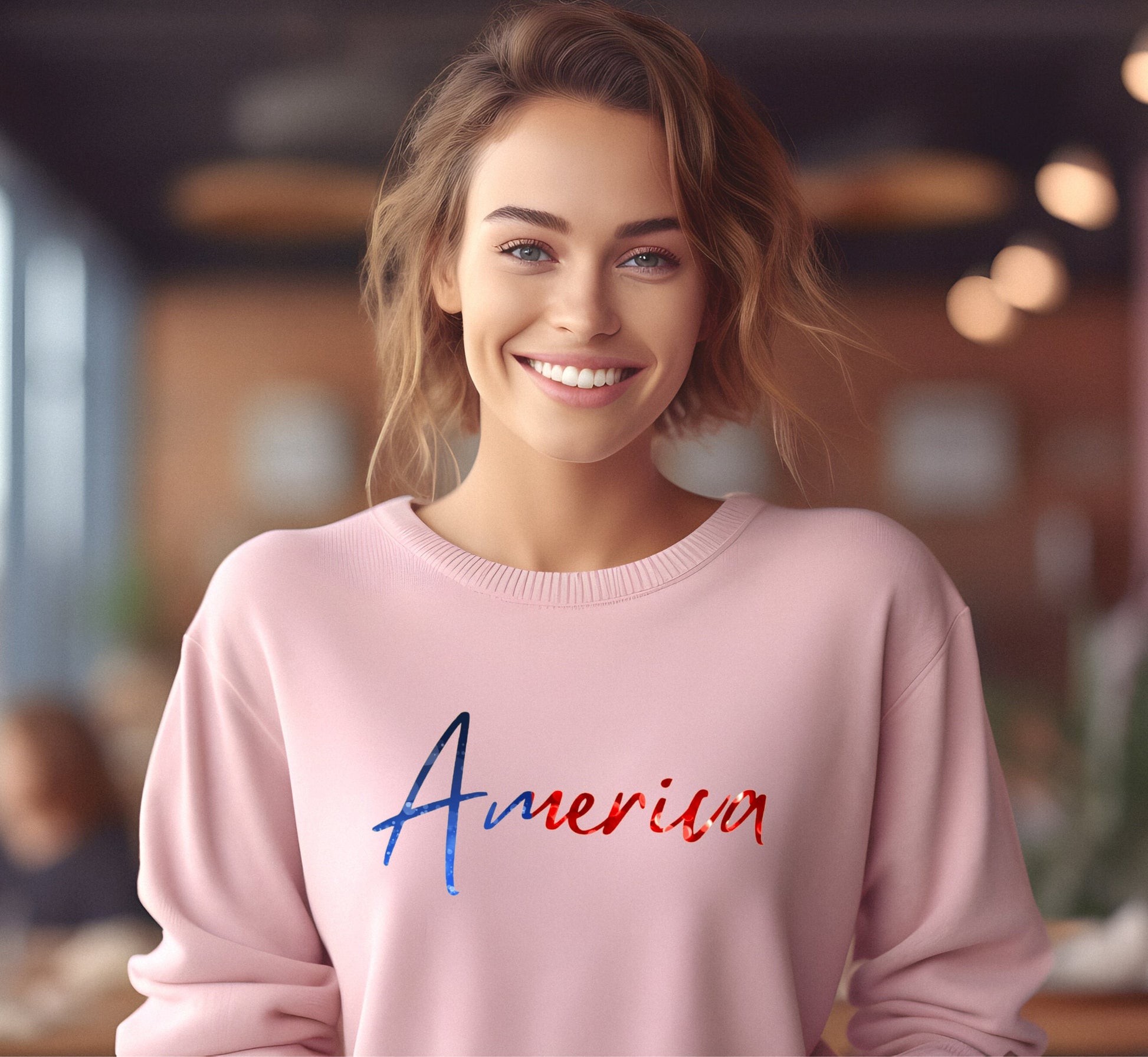 Retro American Flag Sweatshirt, Glittery Patriotic USA Pullover