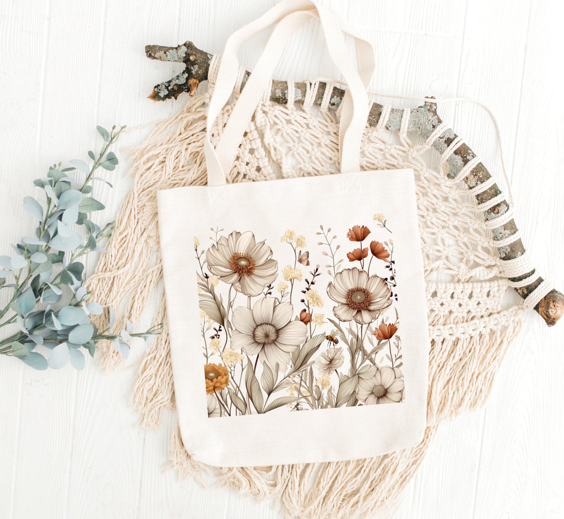 Wildflower Cotton Canvas Tote Bag, Teacher Gift