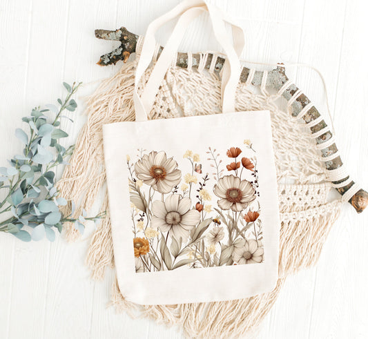 Wildflower Cotton Canvas Tote Bag, Teacher Gift