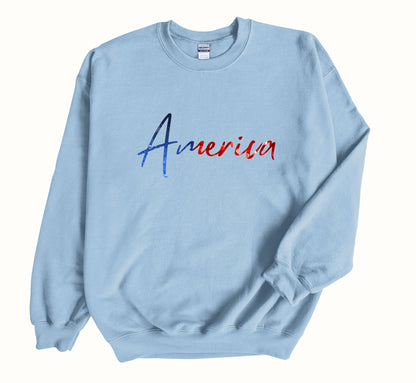 Retro American Flag Sweatshirt, Glittery Patriotic USA Pullover