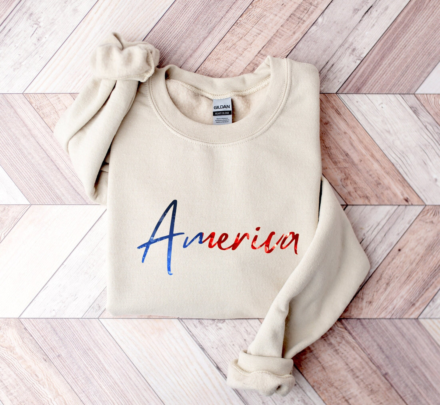 Retro American Flag Sweatshirt, Glittery Patriotic USA Pullover