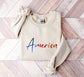 Retro American Flag Sweatshirt, Glittery Patriotic USA Pullover