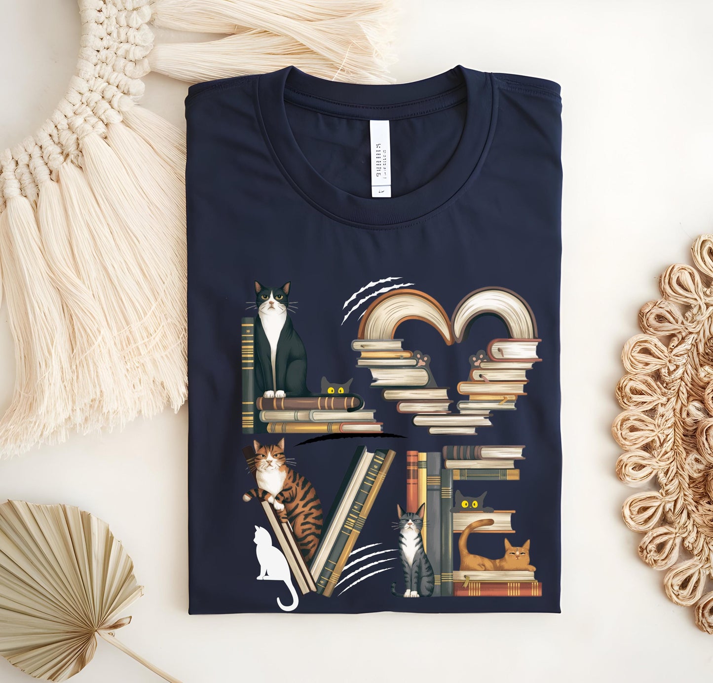 Cat Book Lover T-Shirt, Unisex Cotton Tee, Funny Animal Tee