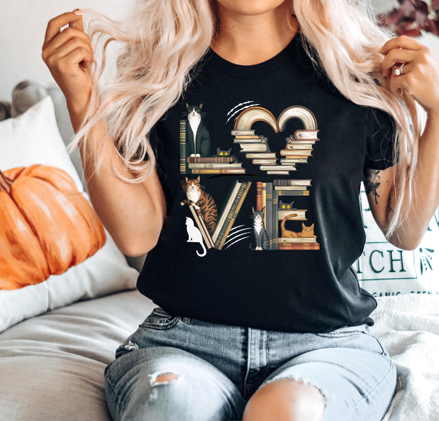 Cat Book Lover T-Shirt, Unisex Cotton Tee, Funny Animal Tee