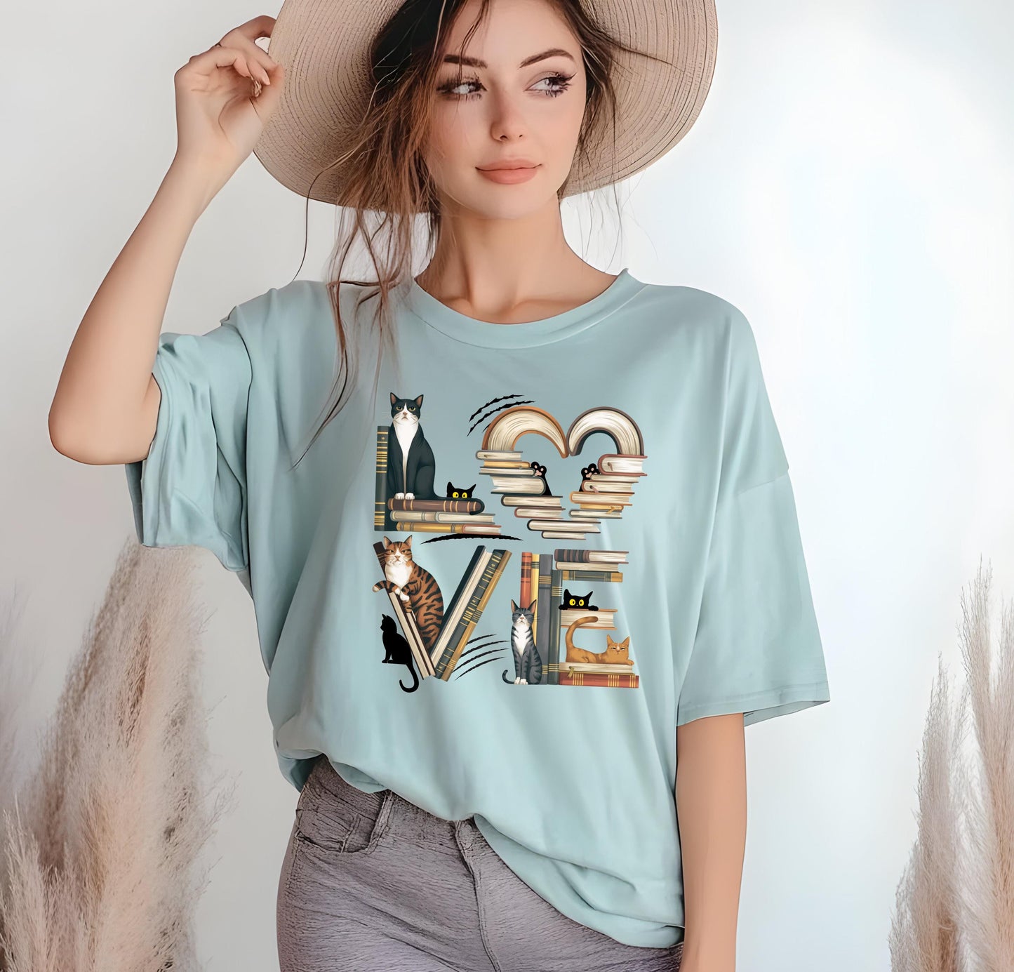 Cat Book Lover T-Shirt, Unisex Cotton Tee, Funny Animal Tee