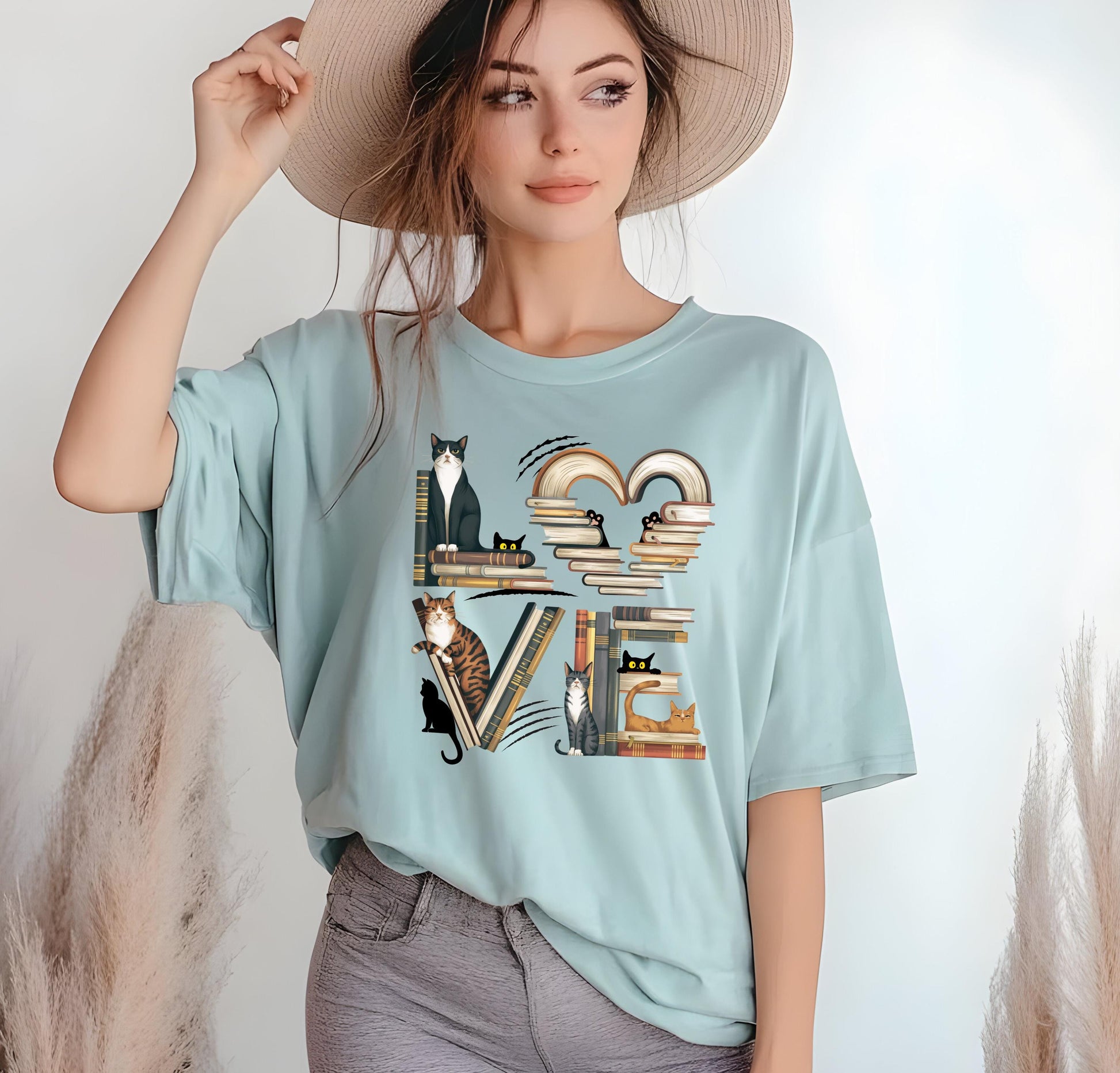 Cat Book Lover T-Shirt, Unisex Cotton Tee, Funny Animal Tee