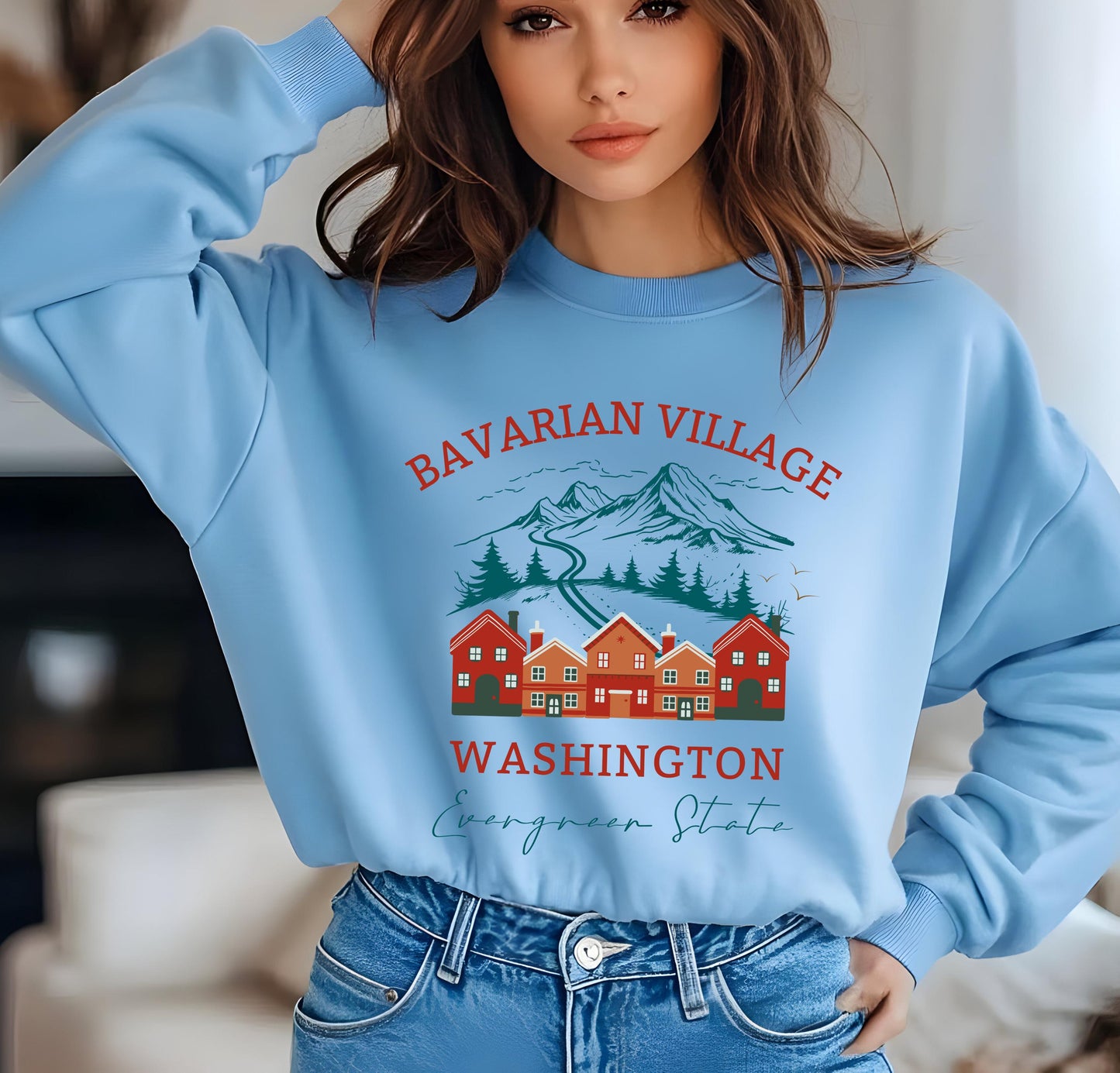 Washington Sweatshirt Leavenworth Bavarian Crewneck Winter Vacation WA Pullover