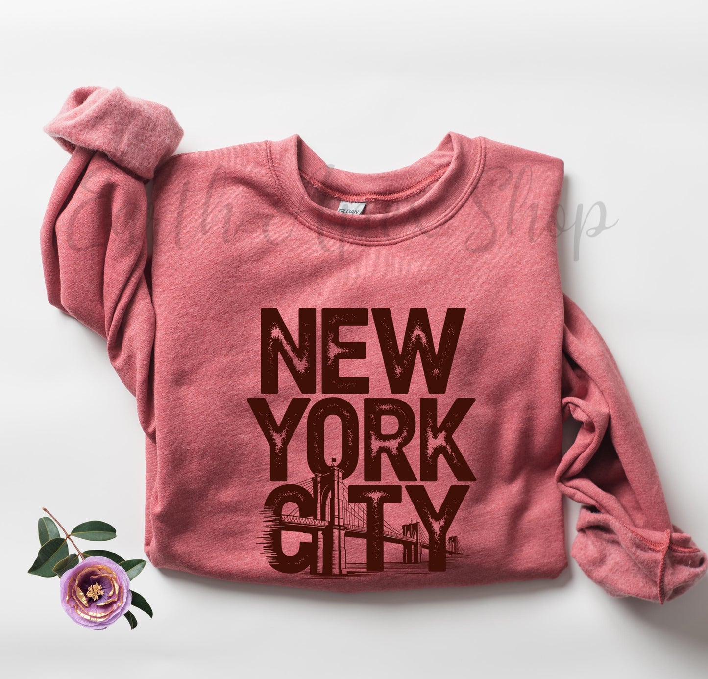New York City Sweatshirt: NYC Crewneck Pullover - Brooklyn Bridge