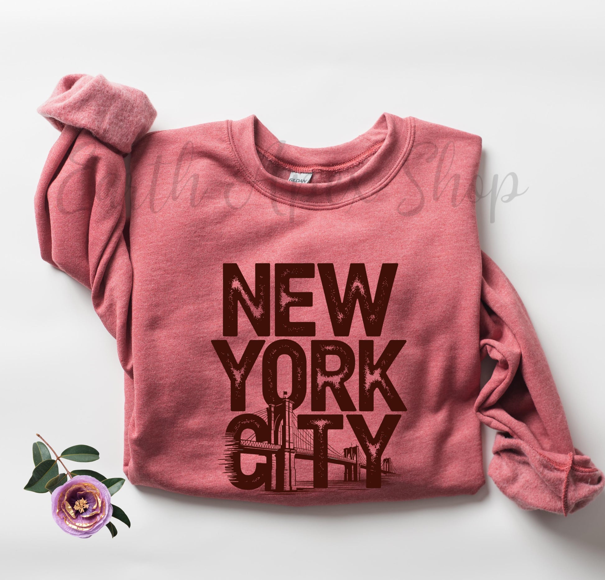 New York City Sweatshirt: NYC Crewneck Pullover - Brooklyn Bridge