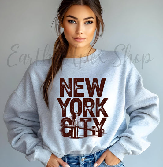 New York City Sweatshirt: NYC Crewneck Pullover - Brooklyn Bridge