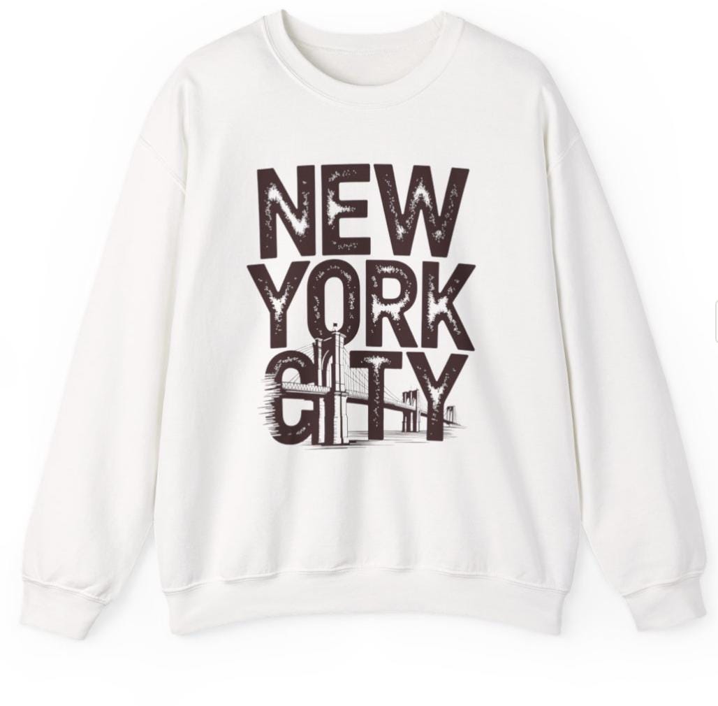 New York City Sweatshirt: NYC Crewneck Pullover - Brooklyn Bridge