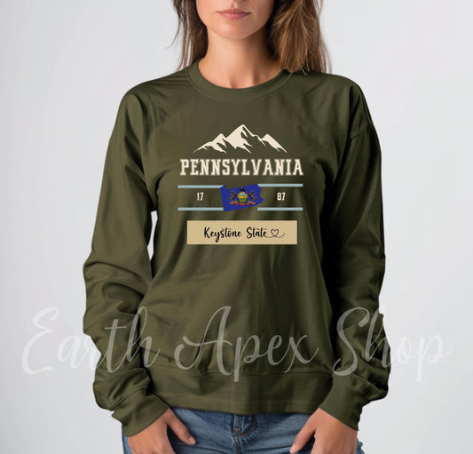 Pennsylvania Sweatshirt: Retro Keystone State Crewneck, Vintage Mountain Graphic