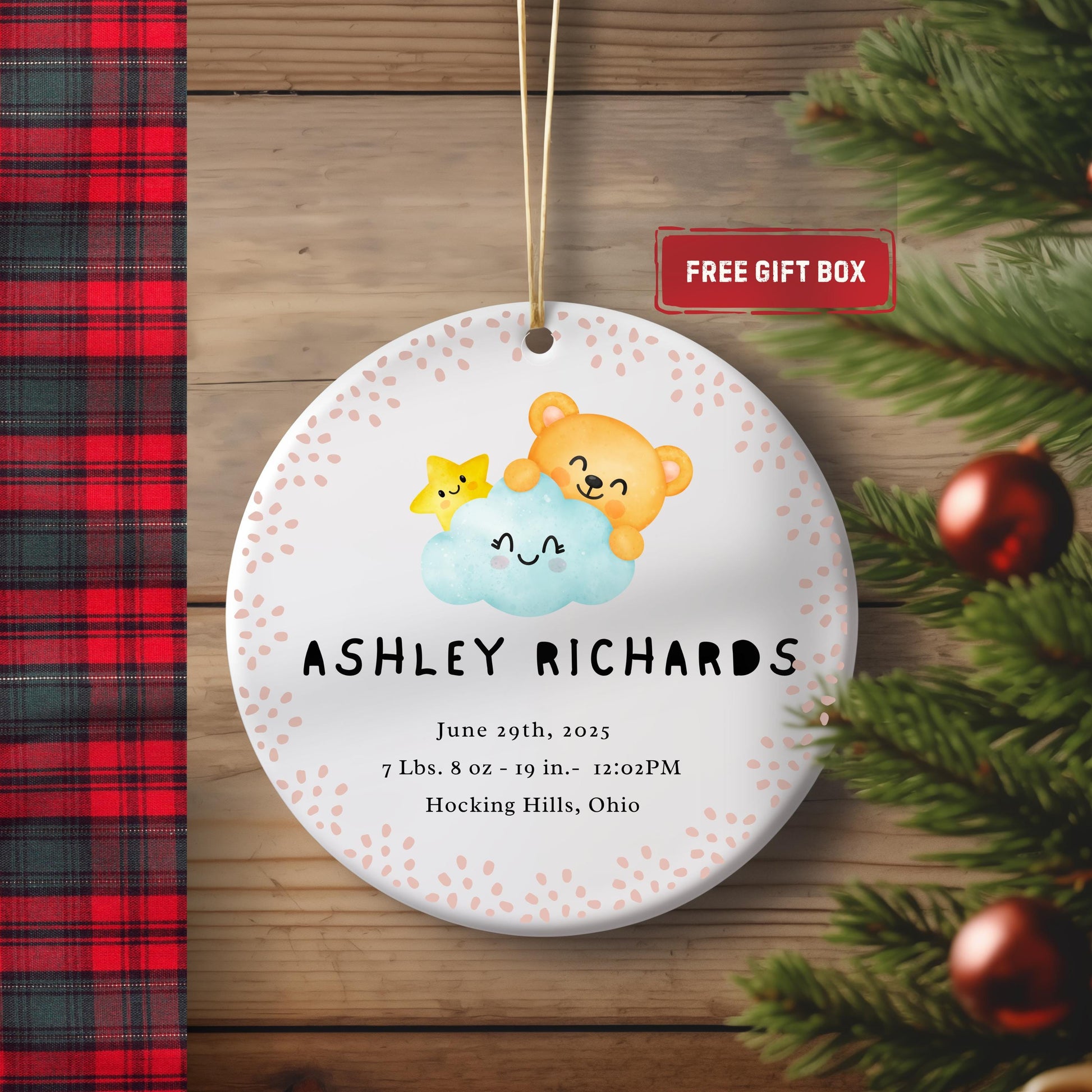 Personalized Baby's First Christmas Ornament: Watercolor Design