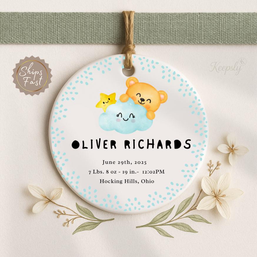 Personalized Baby's First Christmas Ornament: Watercolor Design