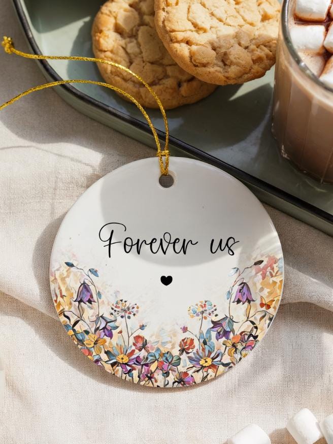 Personalized Ceramic Ornament: Watercolor Wildflower Design, Keepsake Gift Box