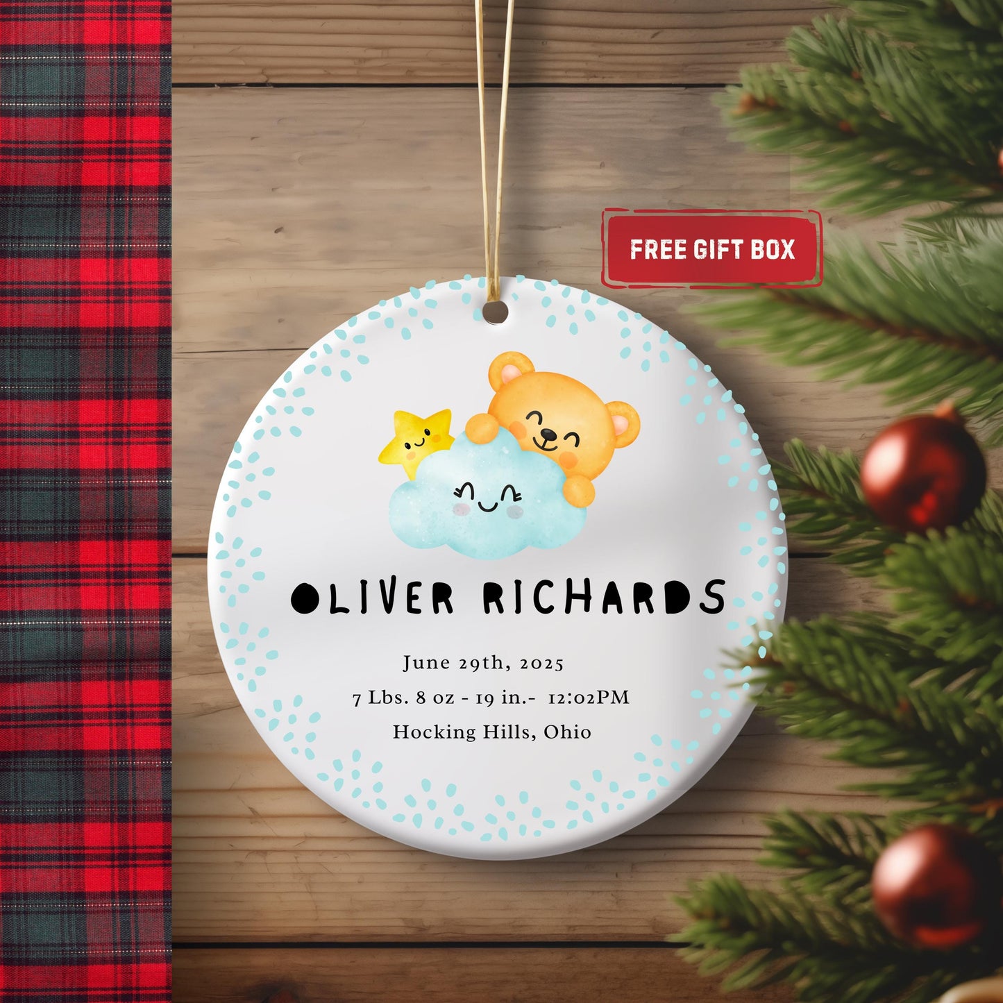 Personalized Baby's First Christmas Ornament: Watercolor Design