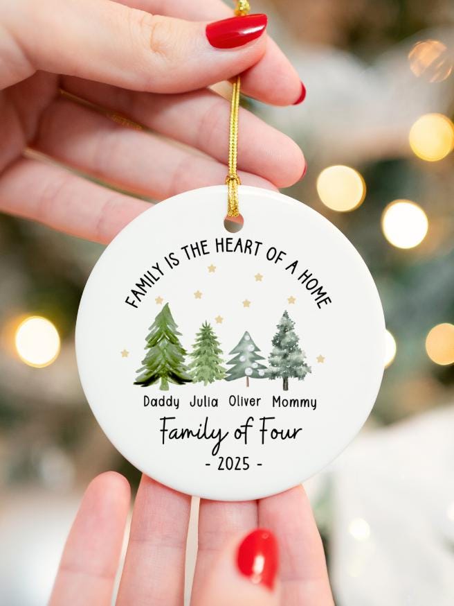 Personalized Family of Three Ornament: New Baby Grandparent Ceramic Keepsake