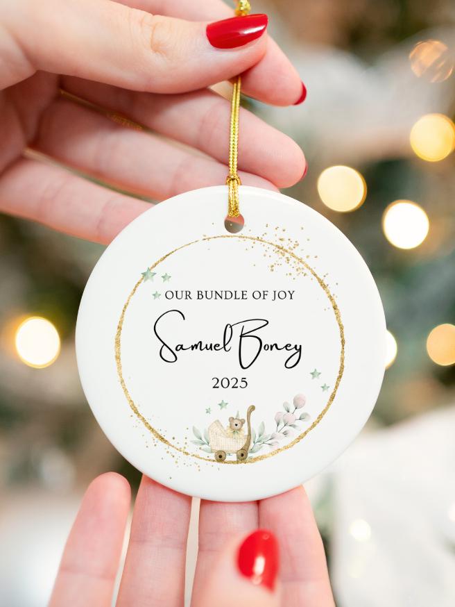 Personalized Baby Ornament: Watercolor Baby Stroller Keepsake